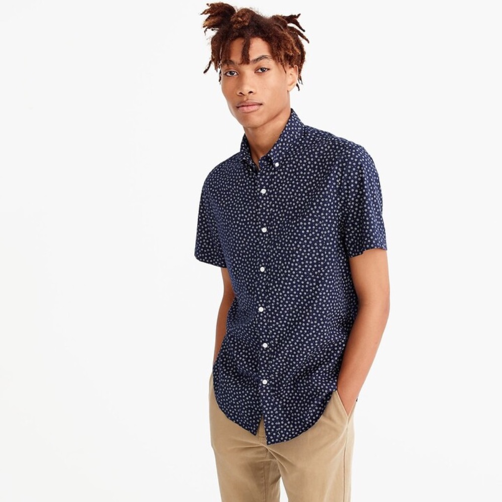 J. Crew Short-sleeve stretch slub cotton shirt in print